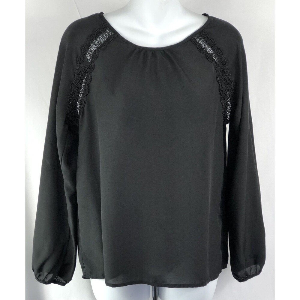Old Navy Chiffon Top S Black Lace Cut Out Accents Long Sleeves Whimsigoth Fairy
